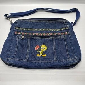 Vintage Looney Tunes Tweety Bird Embroidered Denim Purse Jaclyn Inc 1999